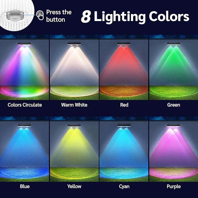 Stornfield | Warm White Outdoor Fence Solar Lights & RGB Color Changing Deck Solar Lights, LED Solar Lights for Outdoor Wall, Railing, Patio, Stairs, Garden, Backyard