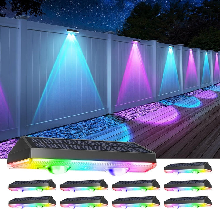 Stornfield | Warm White Outdoor Fence Solar Lights & RGB Color Changing Deck Solar Lights, LED Solar Lights for Outdoor Wall, Railing, Patio, Stairs, Garden, Backyard