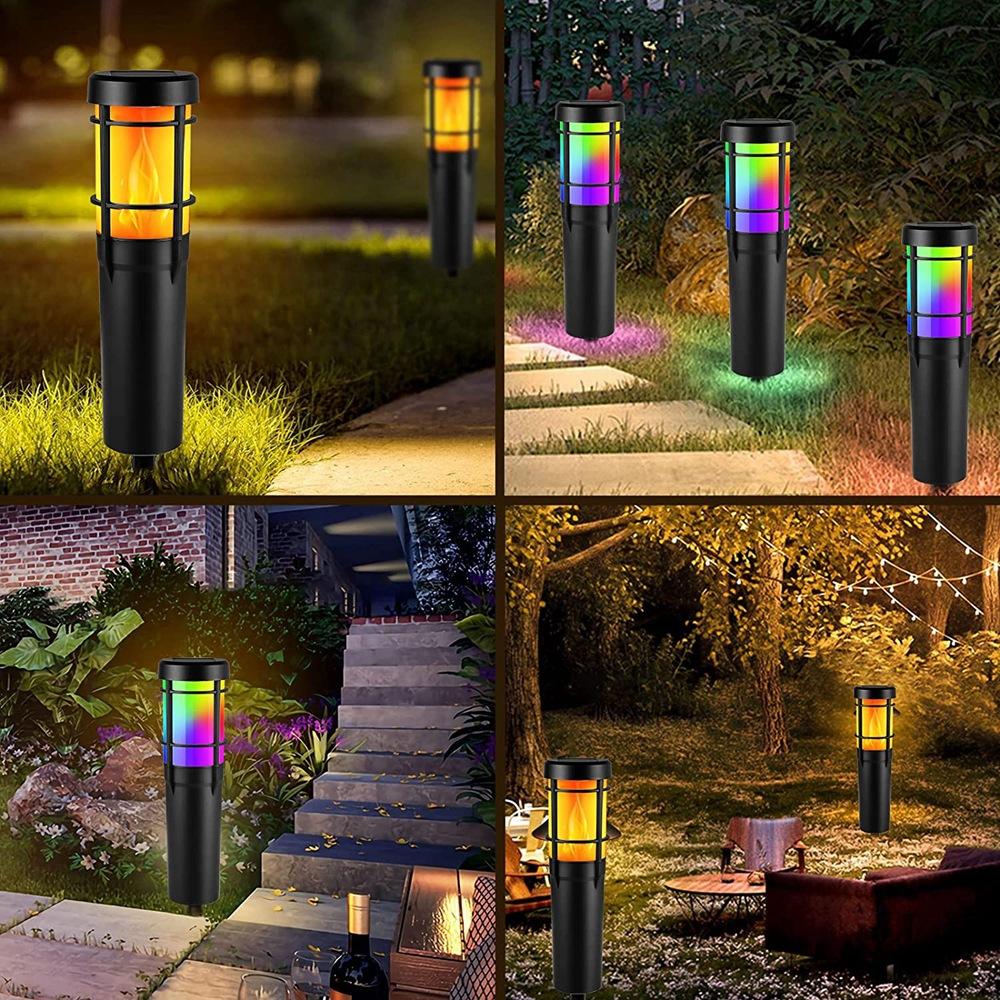 Stornfield | Solar Pathway Lights Outdoor with Flickering Flame and RGB Color Changing, LED Solar Lamps for Yard, Garden, Pathway, Lawn - IP65 Waterproof