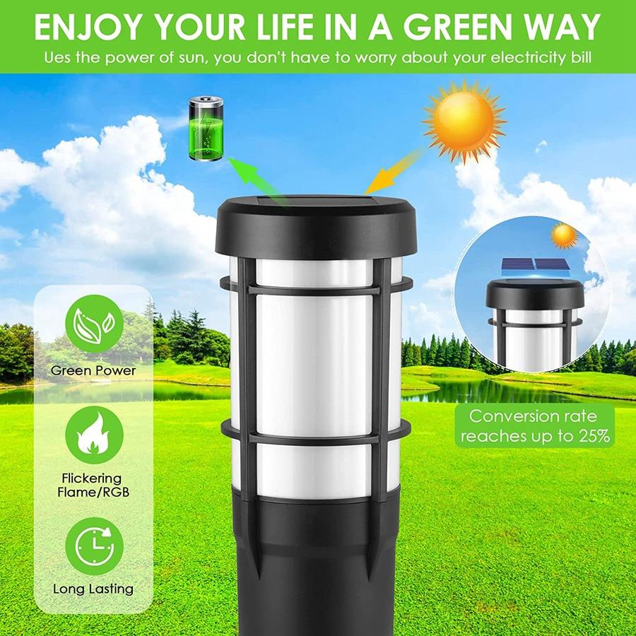 Stornfield | Solar Pathway Lights Outdoor with Flickering Flame and RGB Color Changing, LED Solar Lamps for Yard, Garden, Pathway, Lawn - IP65 Waterproof
