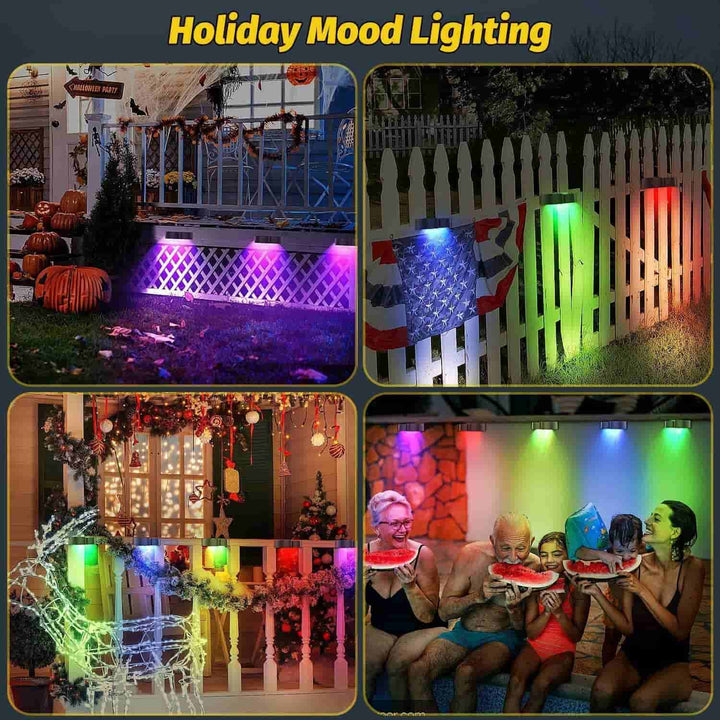 Stornfield | Solar Fence Lights Outdoor Wall Lights IP65 Waterproof, Warm White & RGB 8 Fixed Specific Colors for Fence Wall Steps Terrace Patio