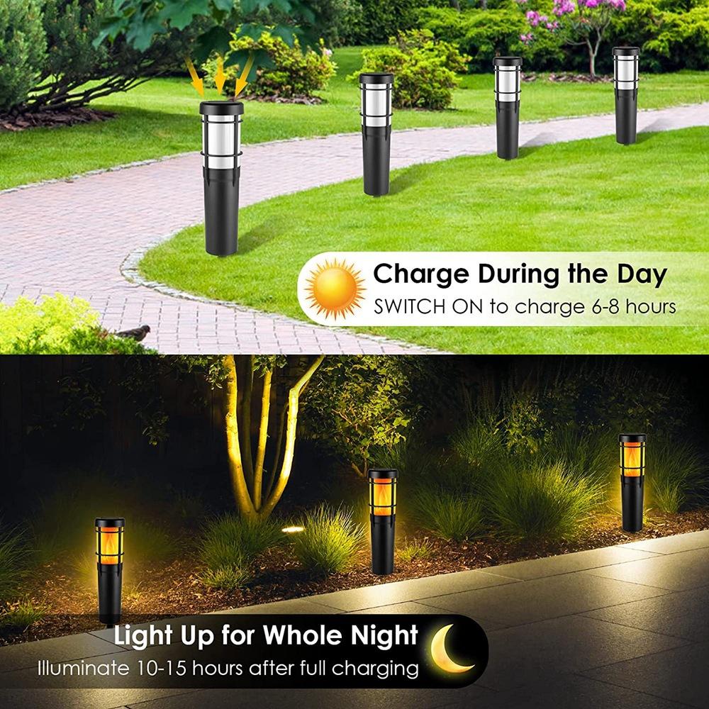Stornfield | Solar Pathway Lights Outdoor with Flickering Flame and RGB Color Changing, LED Solar Lamps for Yard, Garden, Pathway, Lawn - IP65 Waterproof