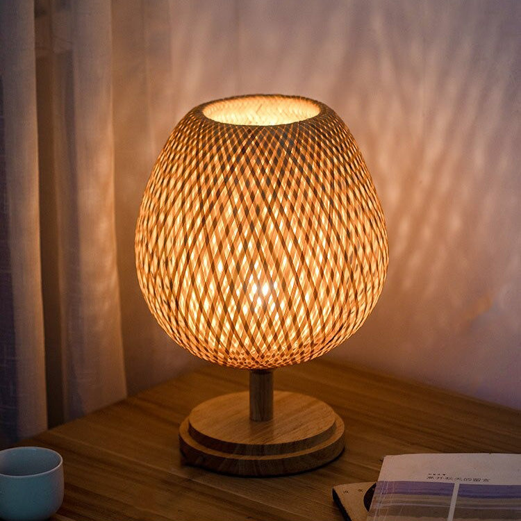 Woven Bamboo Bedside Lamp with Vintage Retro Style | Stornfield