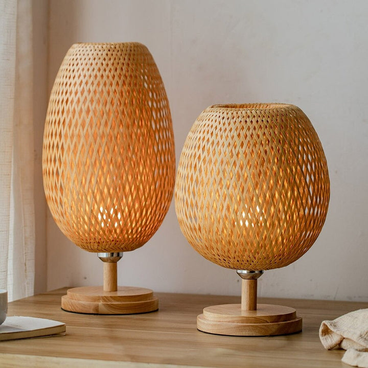 Woven Bamboo Bedside Lamp with Vintage Retro Style | Stornfield