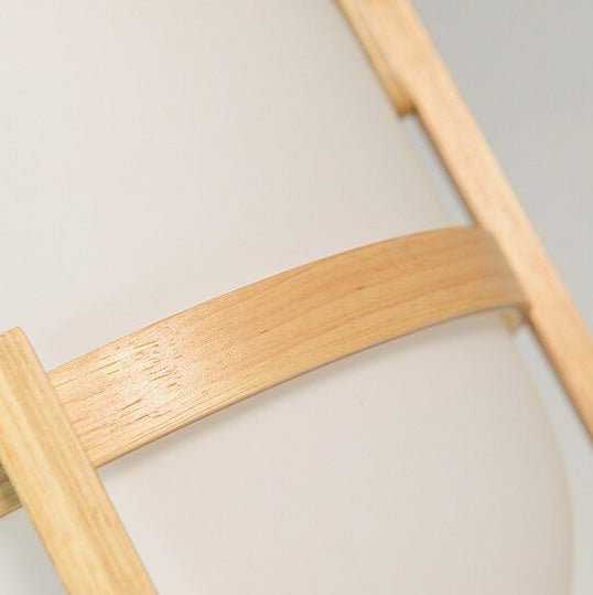 Japanese Wooden Bedside Lamp with Glass Stone Shade | Stornfield