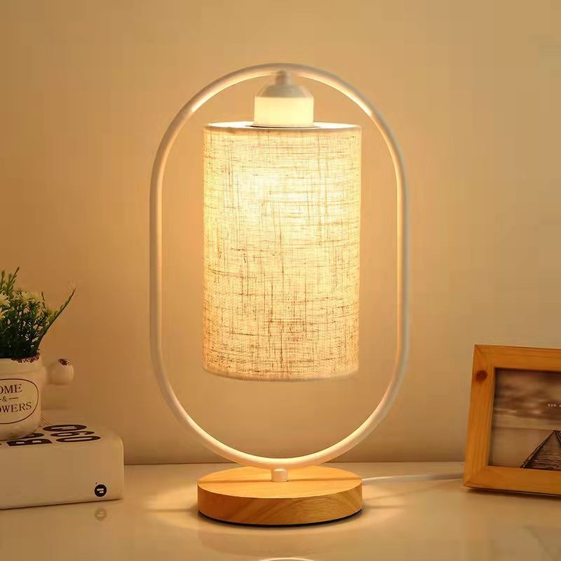 Industrial Style Wooden Bedside Lamp with Metal Accent | Stornfield