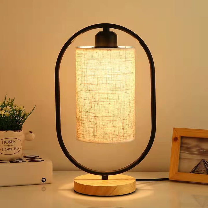 Industrial Style Wooden Bedside Lamp with Metal Accent | Stornfield
