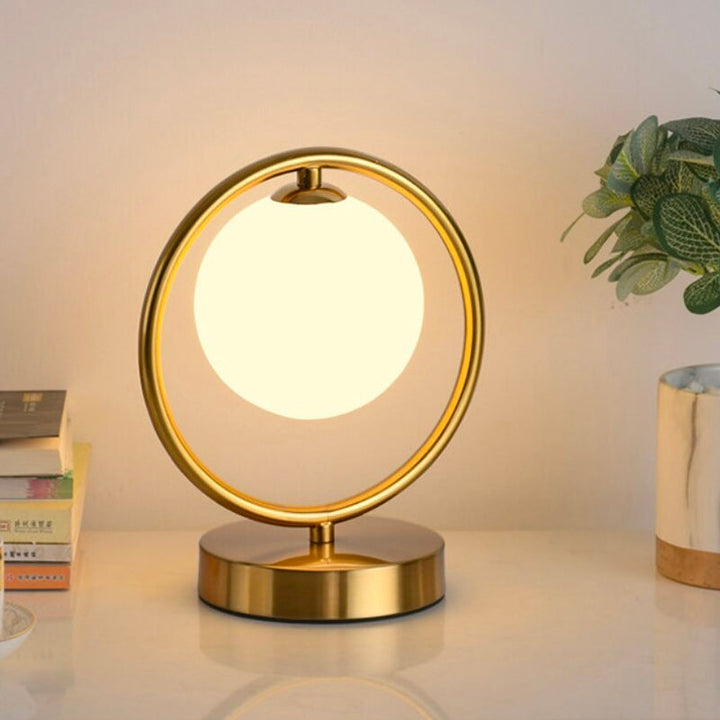 Golden Metal Ball Bedside Lamp - USB Rechargeable Design | Stornfield