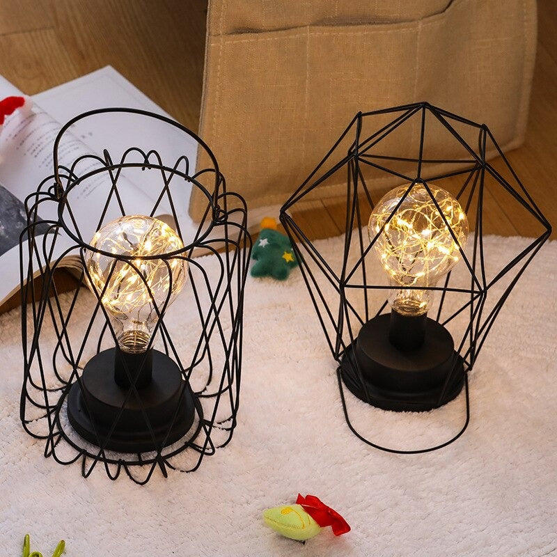 Industrial Battery-Powered Bedside Lamp With Colorful Beads | Stornfield