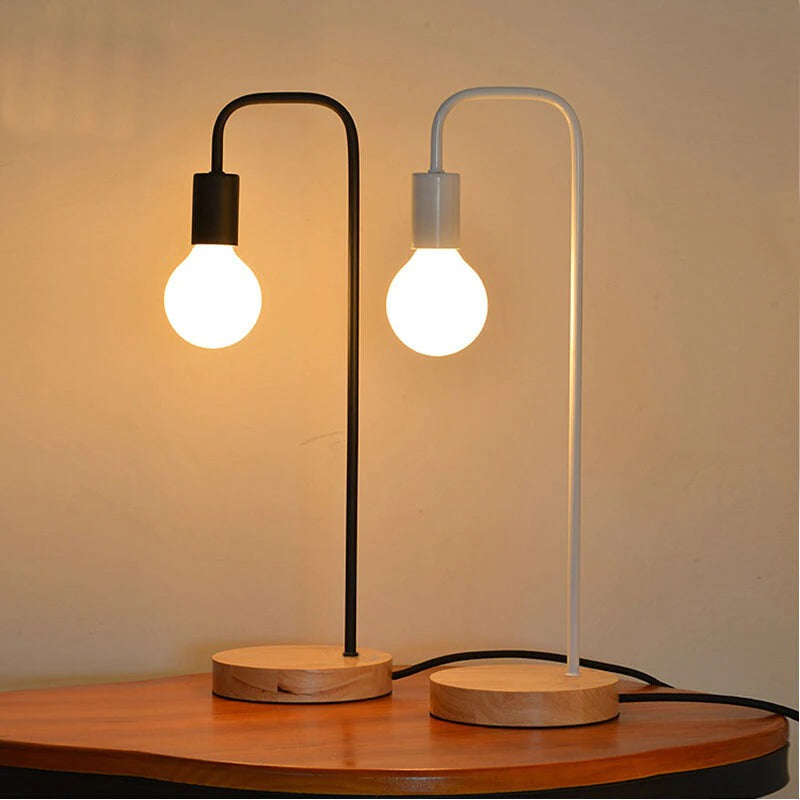 Edison Industrial Bedside Lamp with Wooden Base and Metal Body | Stornfield