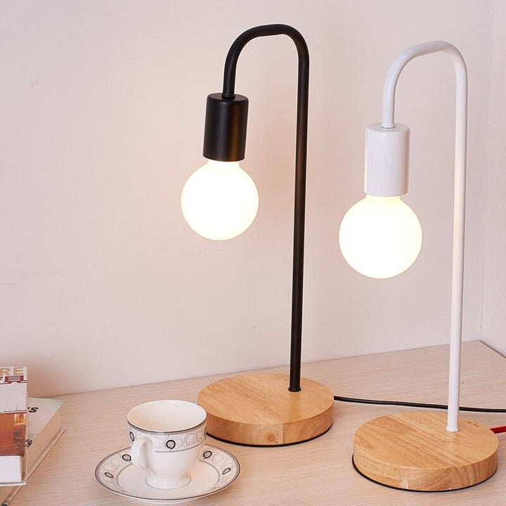 Edison Industrial Bedside Lamp with Wooden Base and Metal Body | Stornfield