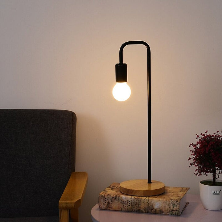Edison Industrial Bedside Lamp with Wooden Base and Metal Body | Stornfield