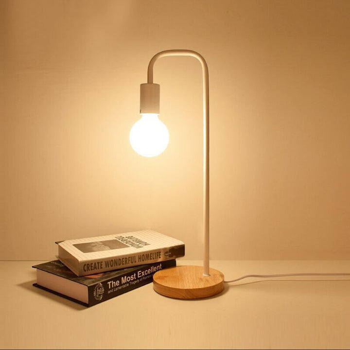 Edison Industrial Bedside Lamp with Wooden Base and Metal Body | Stornfield