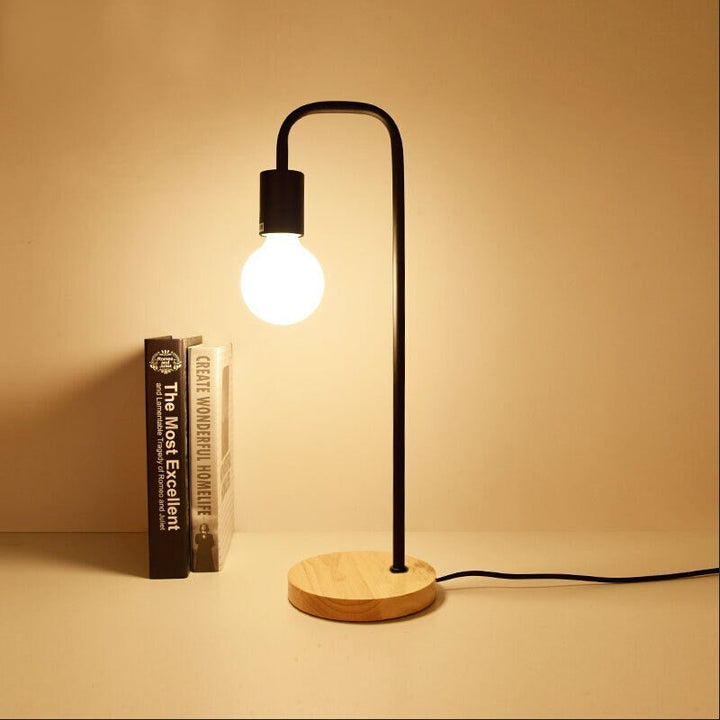 Edison Industrial Bedside Lamp with Wooden Base and Metal Body | Stornfield