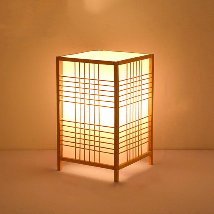 Japanese Square Bedside Lamp with Fabric Shade and Patterns | Stornfield