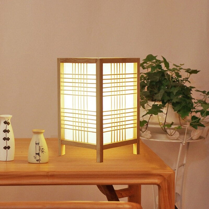 Japanese Square Bedside Lamp with Fabric Shade and Patterns | Stornfield