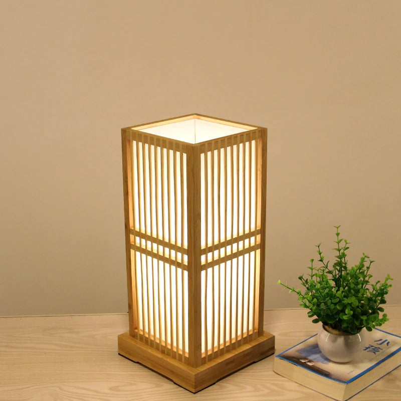 Tatami Japanese Bedside Lamp with Wooden Bamboo Shade | Stornfield