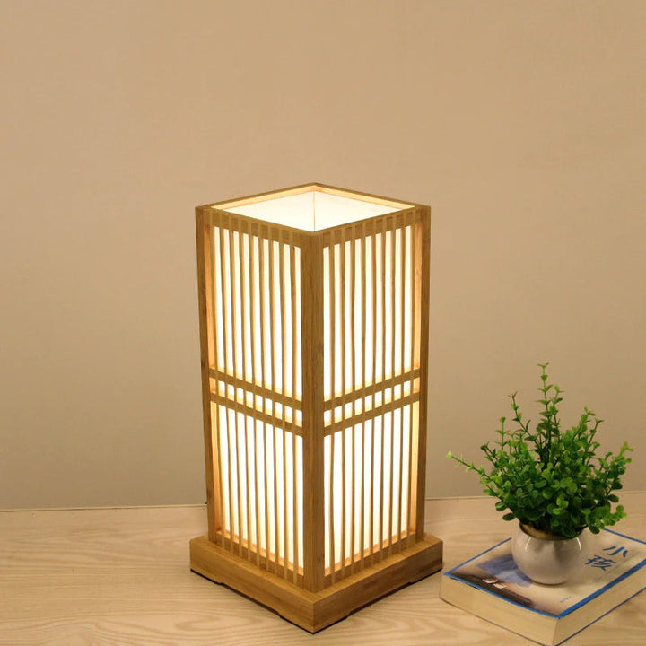 Tatami Japanese Bedside Lamp with Wooden Bamboo Shade | Stornfield