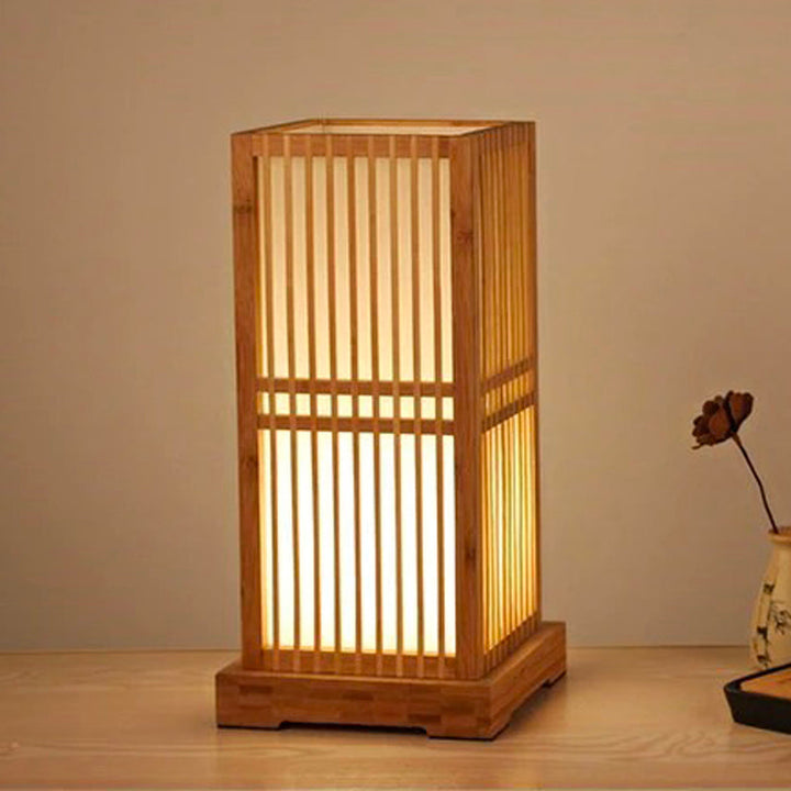 Tatami Japanese Bedside Lamp with Wooden Bamboo Shade | Stornfield