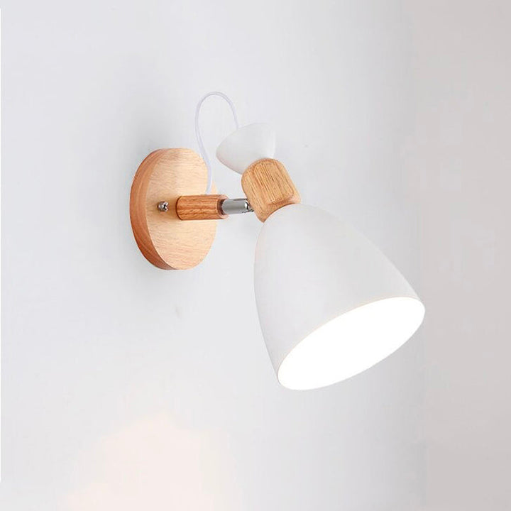 Scandinavian Wooden Wall Bedside Lamp with Metallic Shade | Stornfield