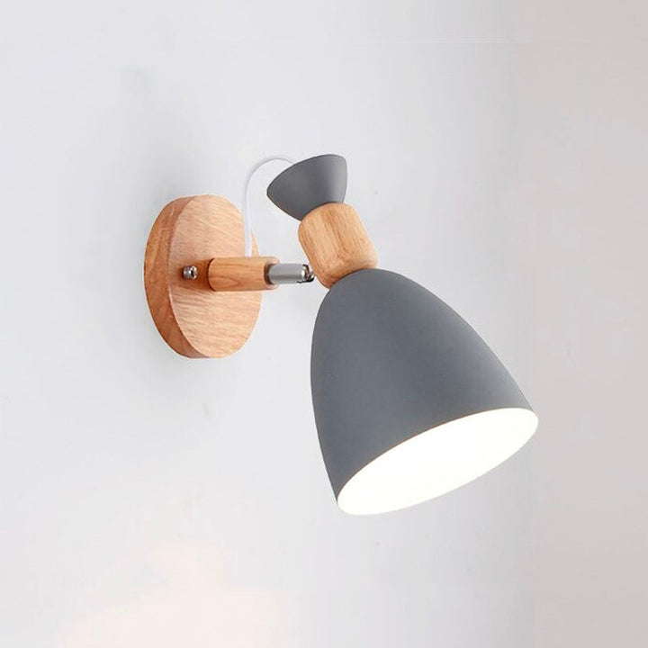 Scandinavian Wooden Wall Bedside Lamp with Metallic Shade | Stornfield
