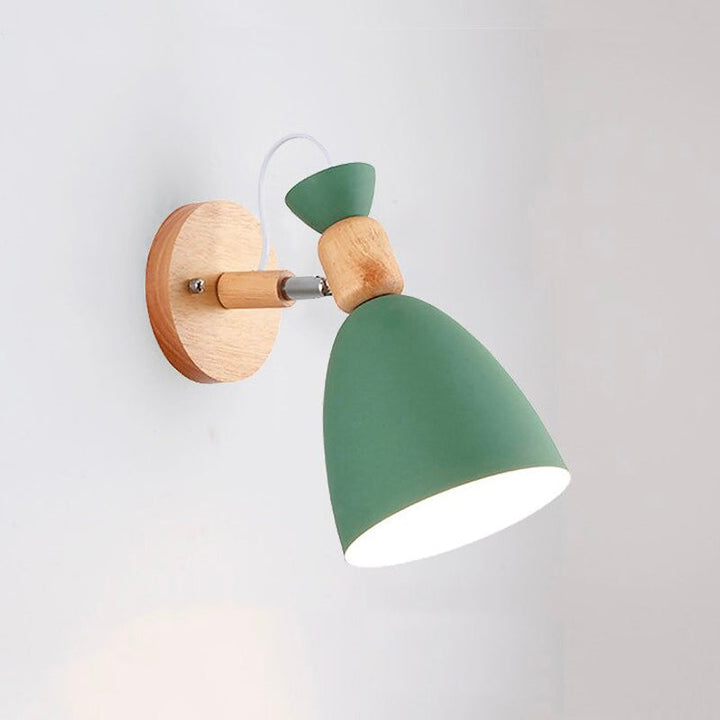 Scandinavian Wooden Wall Bedside Lamp with Metallic Shade | Stornfield