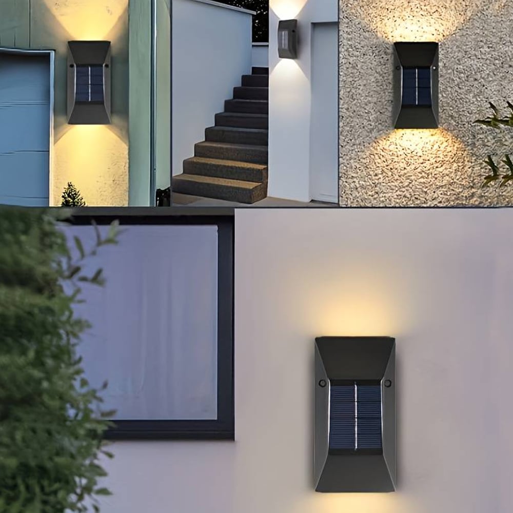 LED solar cell wall light (up-downlight), 2 pcs. Black | Stornfield