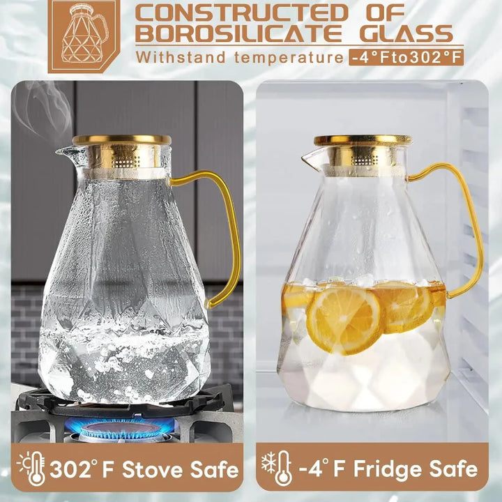 Large Capacity Water Glass Pitcher With Lid Large Drink Carafe Pitcher | Stornfield