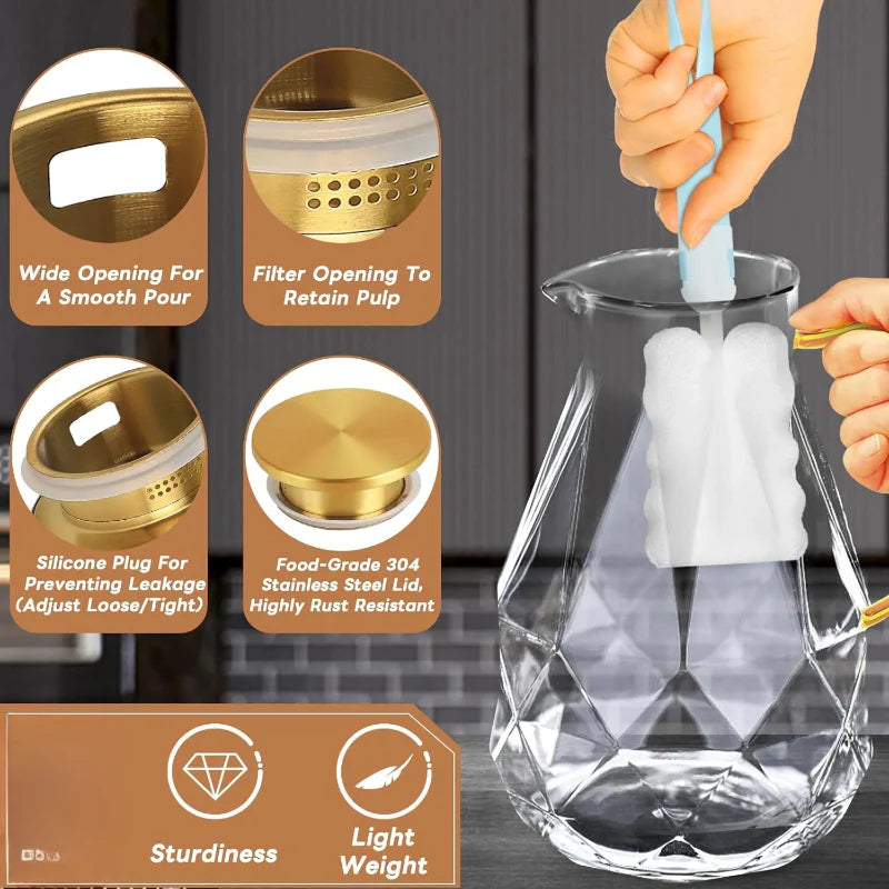 Large Capacity Water Glass Pitcher With Lid Large Drink Carafe Pitcher | Stornfield