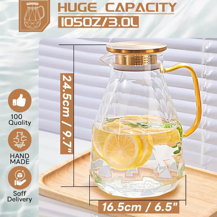 Large Capacity Water Glass Pitcher With Lid Large Drink Carafe Pitcher | Stornfield