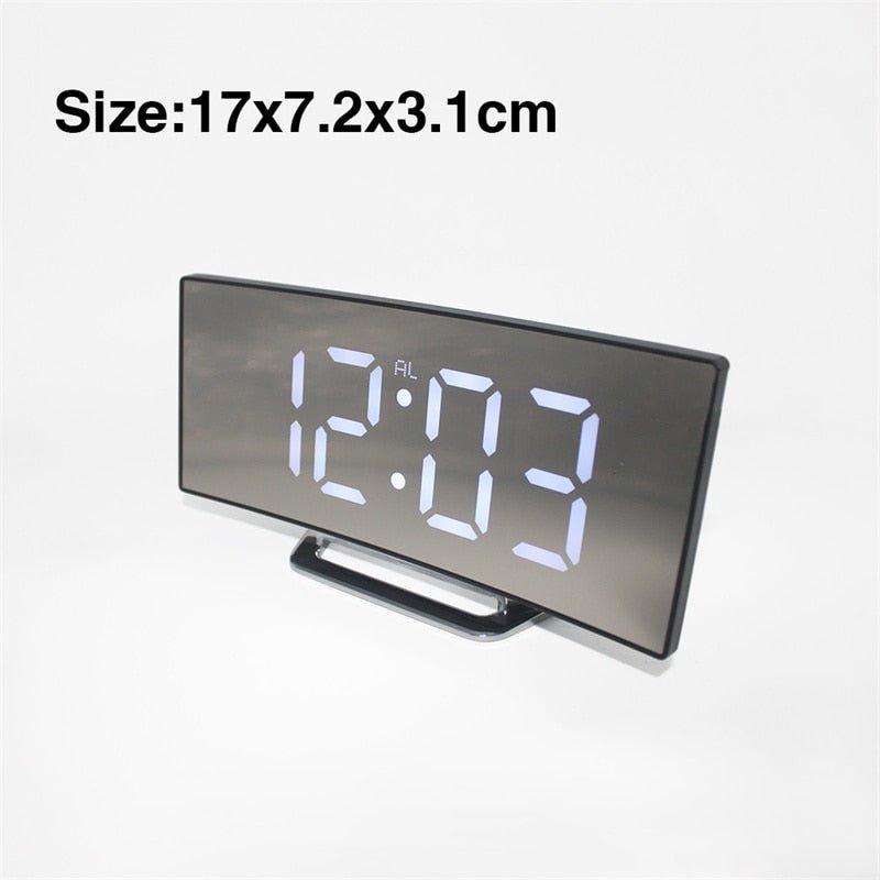 Stornfield | LED Digital Alarm Clock – Curved Mirror Display, Table Clock with Snooze Function, Electronic Desk Display, Bedroom and Living Room Decor
