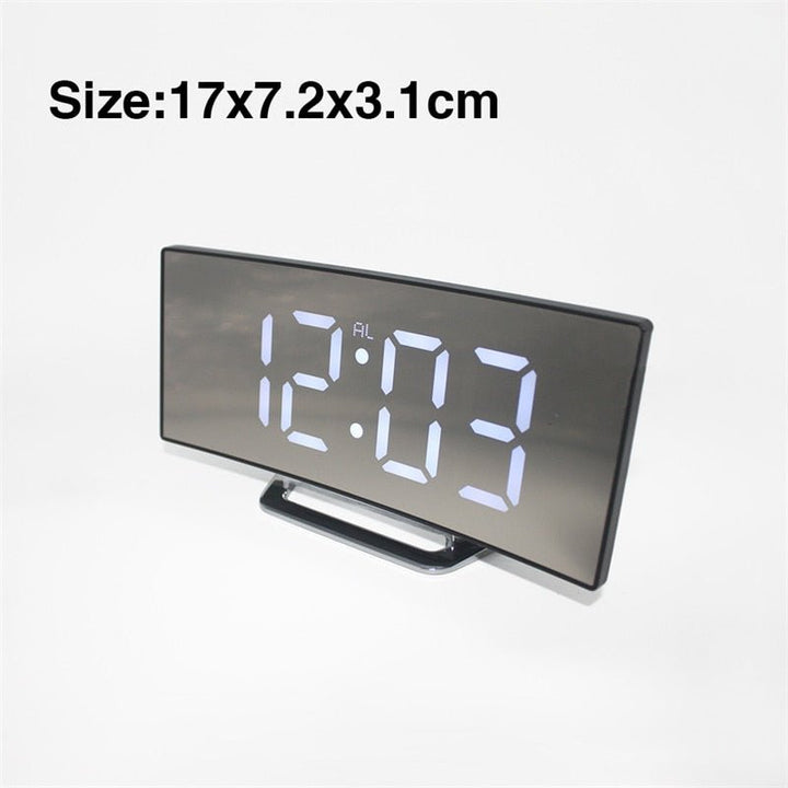 Stornfield | LED Digital Alarm Clock – Curved Mirror Display, Table Clock with Snooze Function, Electronic Desk Display, Bedroom and Living Room Decor