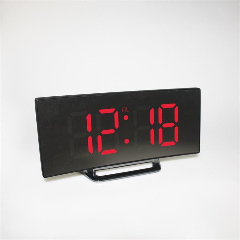 Stornfield | LED Digital Alarm Clock – Curved Mirror Display, Table Clock with Snooze Function, Electronic Desk Display, Bedroom and Living Room Decor