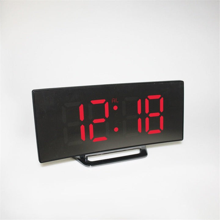 Stornfield | LED Digital Alarm Clock – Curved Mirror Display, Table Clock with Snooze Function, Electronic Desk Display, Bedroom and Living Room Decor