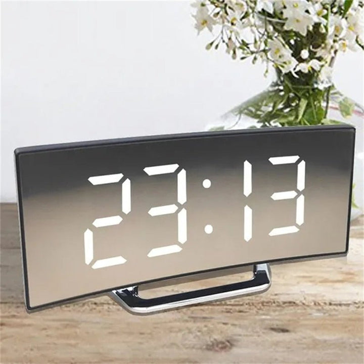 Stornfield | LED Digital Alarm Clock – Curved Mirror Display, Table Clock with Snooze Function, Electronic Desk Display, Bedroom and Living Room Decor