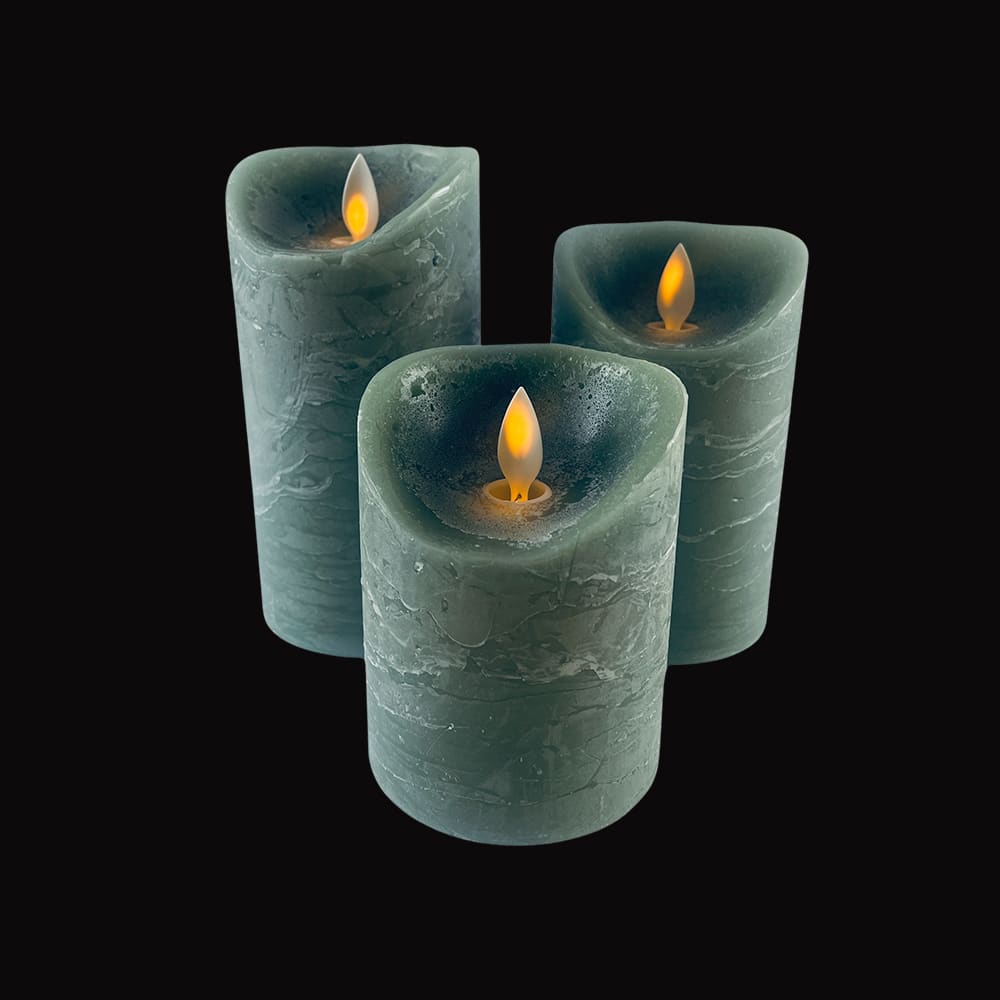 LED Candle - rustic - 3 pieces - 10/12.5/15 cm - with 3D flame - (various colors) | Stornfield