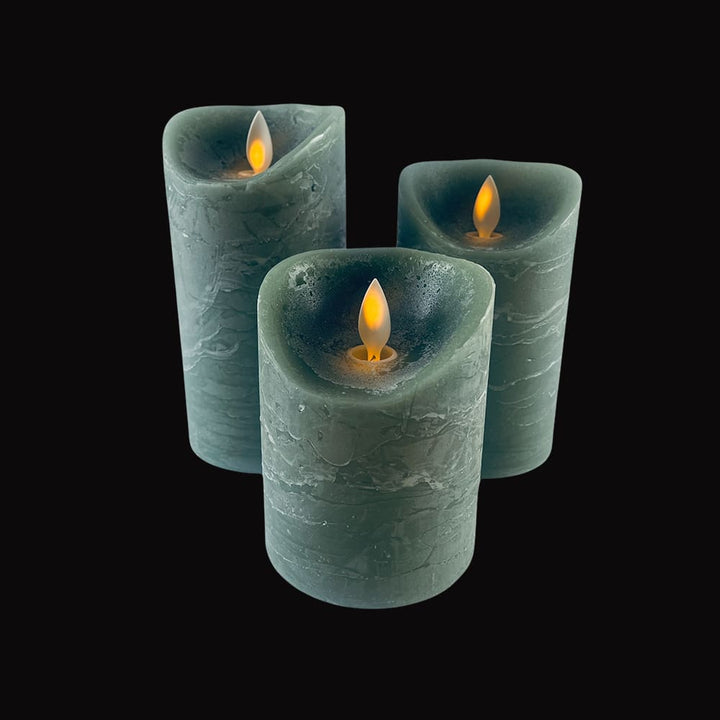 LED Candle - rustic - 3 pieces - 10/12.5/15 cm - with 3D flame - (various colors) | Stornfield