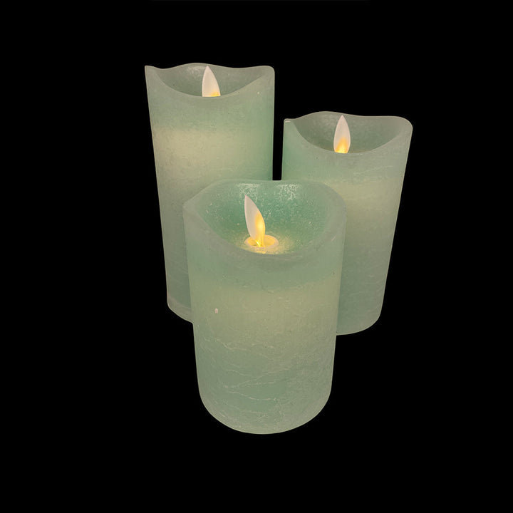 LED Candle - rustic - 3 pieces - 10/12.5/15 cm - with 3D flame - (various colors) | Stornfield