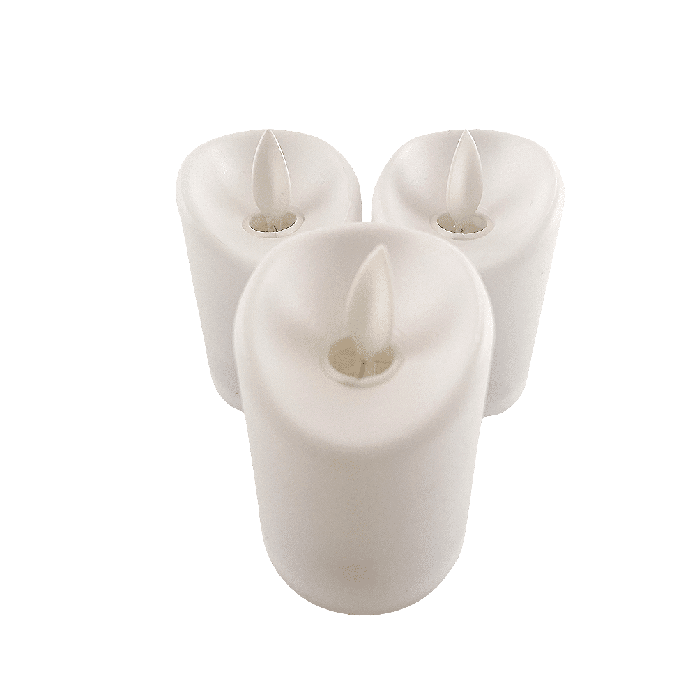 LED light white in plastic - with movable flame and remote control (3 pieces) | Stornfield