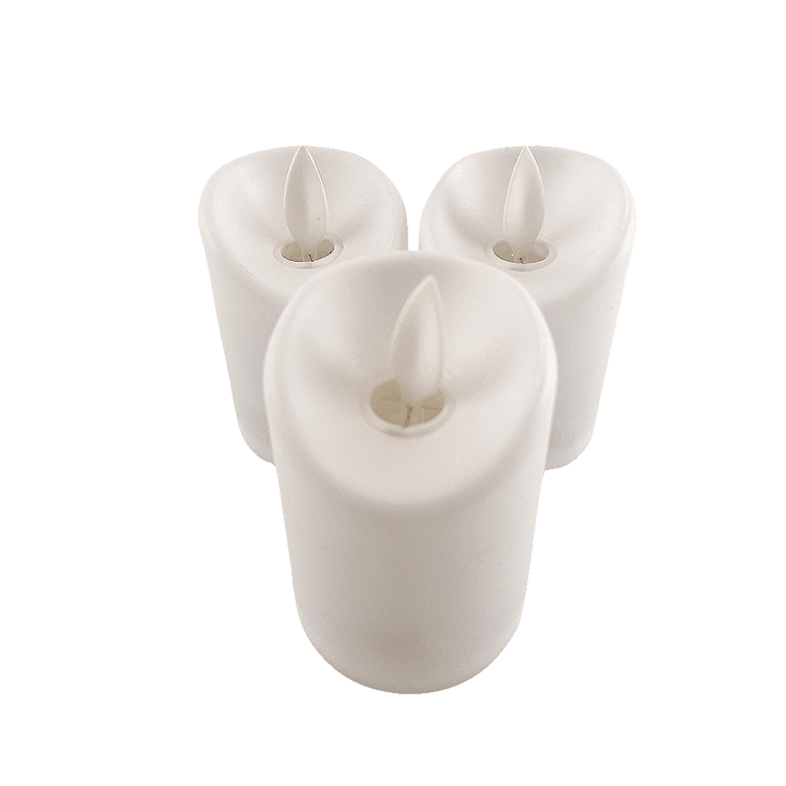 LED light white in plastic - with movable flame and remote control (3 pieces) | Stornfield