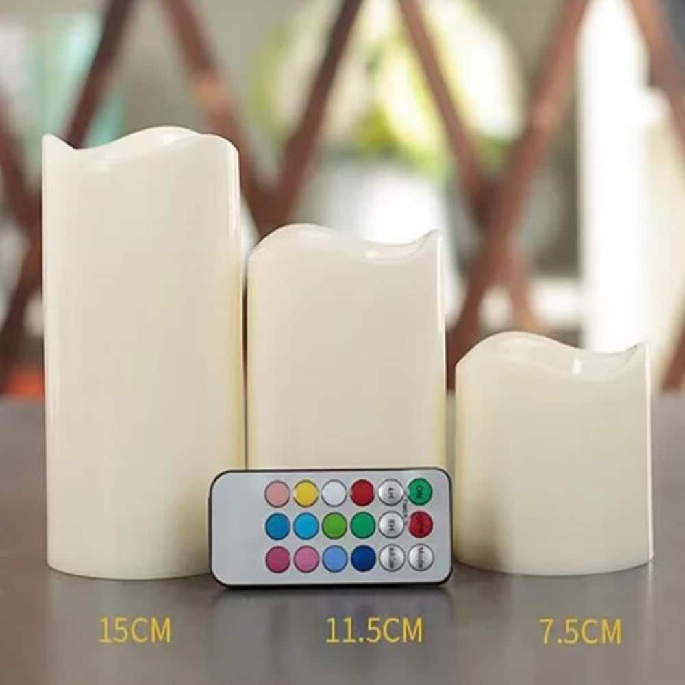 LED Candles - 3 pieces - 7.5/11.5/15 cm - with remote control - with color change | Stornfield