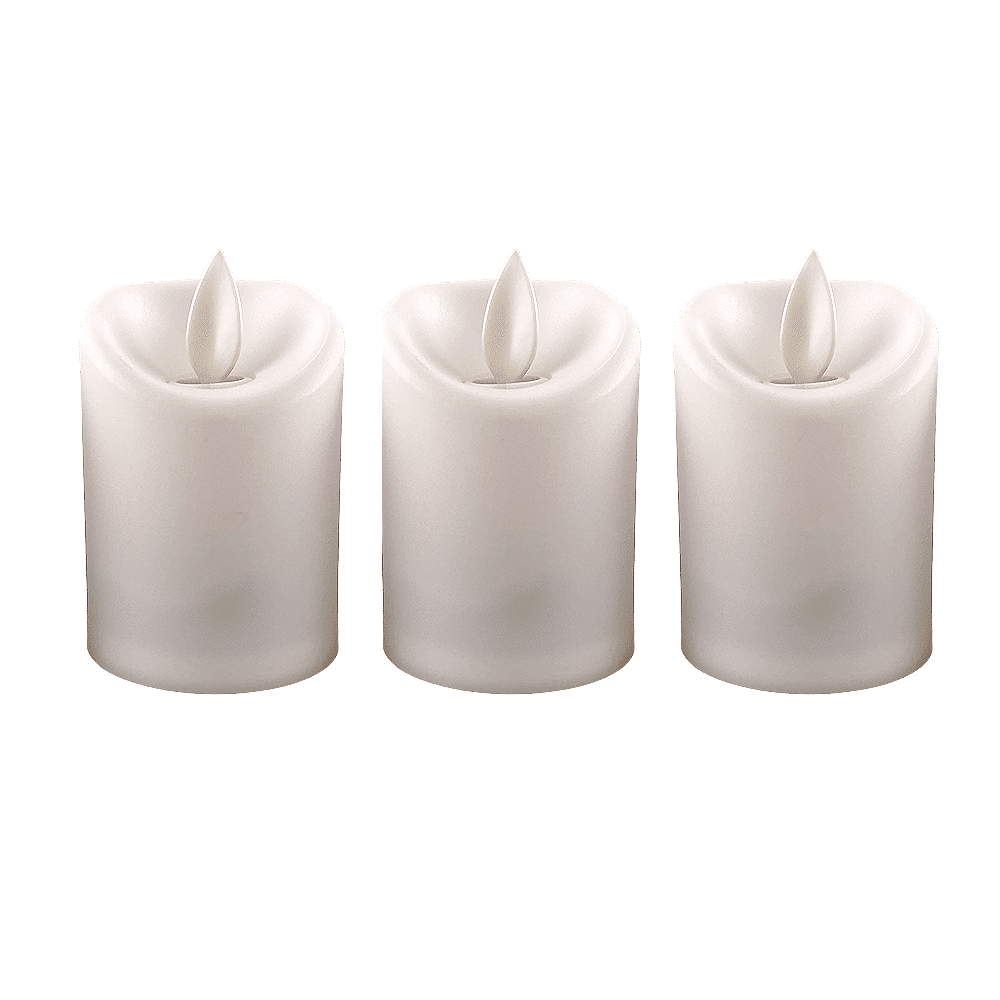 LED light white in plastic - with movable flame and remote control (3 pieces) | Stornfield