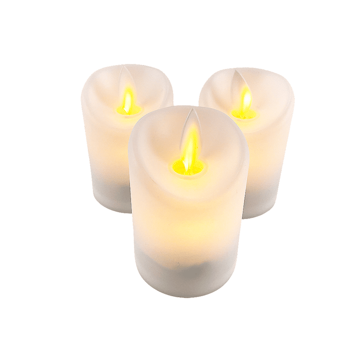 LED light white in plastic - with movable flame and remote control (3 pieces) | Stornfield
