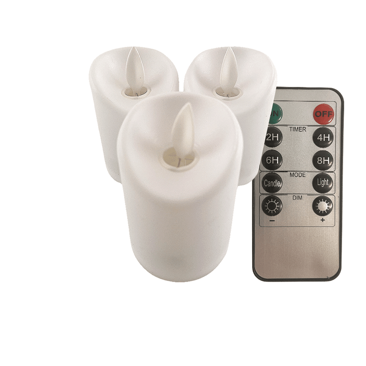 LED light white in plastic - with movable flame and remote control (3 pieces) | Stornfield