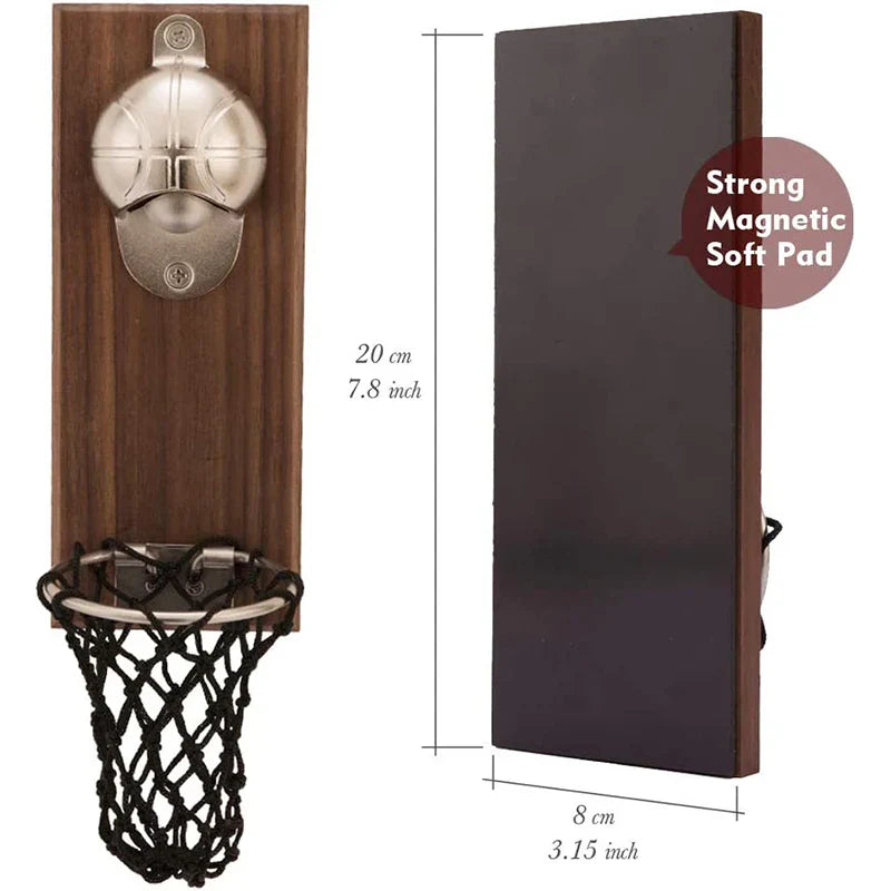 Basketball Magnetic Stainless Steel Bottle Opener, Wooden Beer Bottle Opener | Stornfield