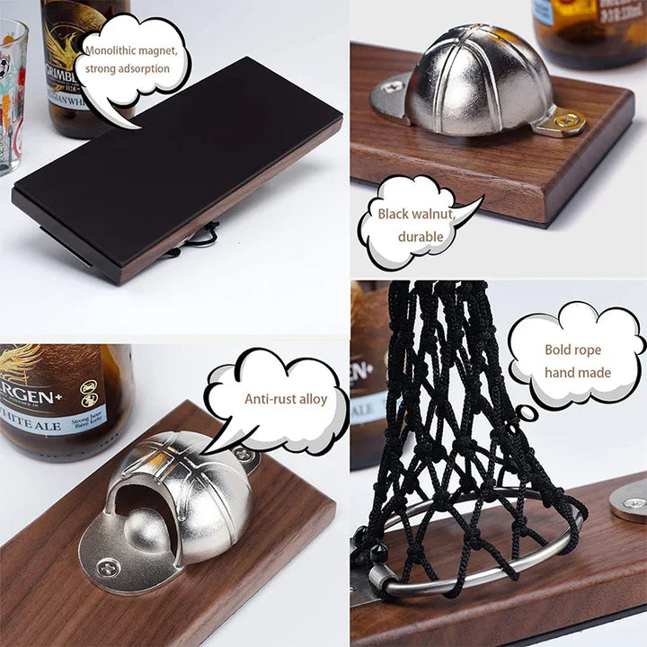 Basketball Magnetic Stainless Steel Bottle Opener, Wooden Beer Bottle Opener | Stornfield