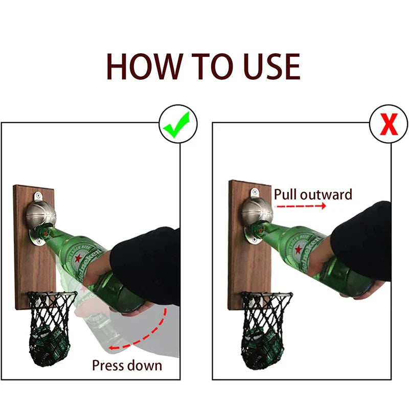 Basketball Magnetic Stainless Steel Bottle Opener, Wooden Beer Bottle Opener | Stornfield