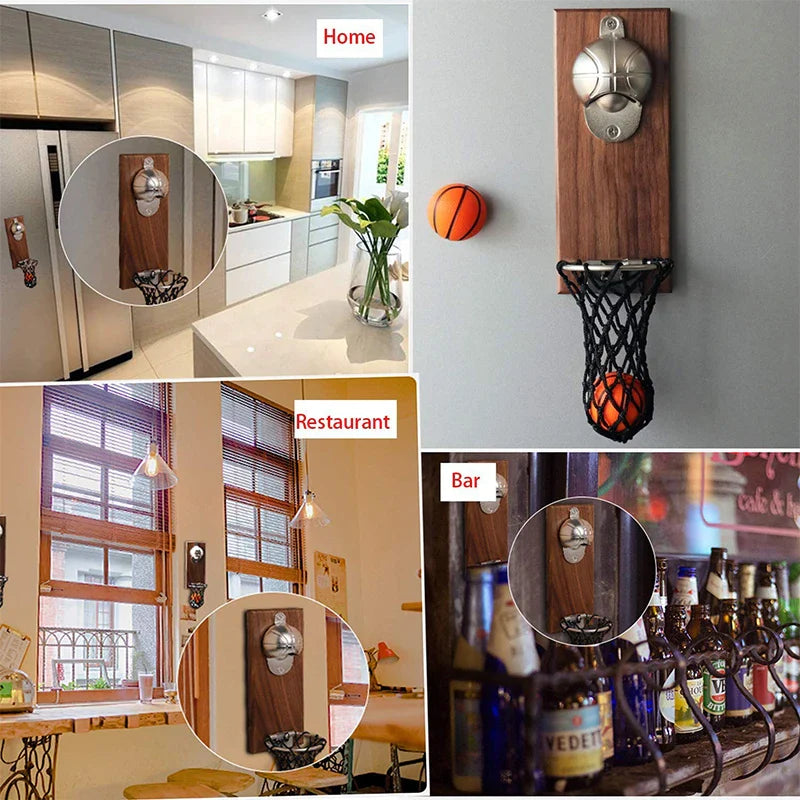 Basketball Magnetic Stainless Steel Bottle Opener, Wooden Beer Bottle Opener | Stornfield