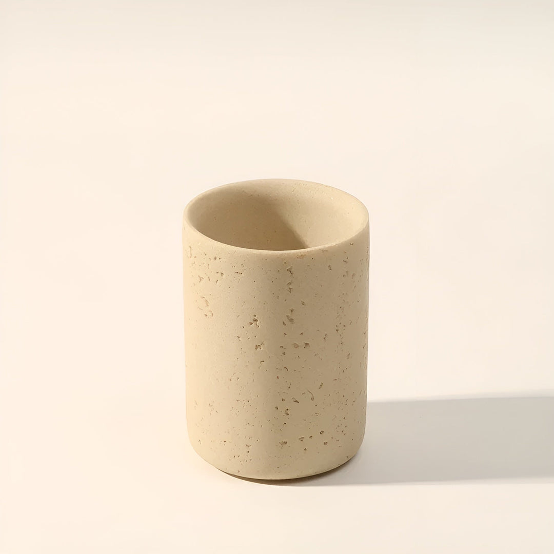Natural stone toothbrush holder – with soap dispenser and shelf | Elegant bathroom accessories made of travertine | Stornfield