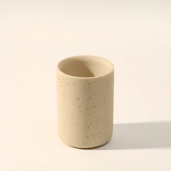 Natural stone toothbrush holder – with soap dispenser and shelf | Elegant bathroom accessories made of travertine | Stornfield
